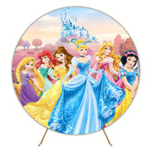 Colorful Disney Princess Castle Round Birthday Backdrop For Girls
